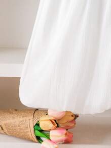 SHEIN Girls 3D Floral Decor Contrast Color Block Lantern Skirt Design, Suitable For Casual Daily Wear - Multicolor - View 8