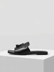 MOTF PREMIUM Sandalias planas con puntera cuadrada y flecos cómodas para mujer, para vacaciones, verano, Navidad, otoño, Año Nuevo, Día de San Valentín