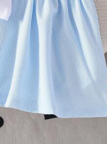 SHEIN 夏季新款女婴学院风无袖上衣+浅蓝色条纹迷你裙 - 白色 - 查看 7