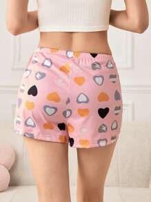 Pantalones cortos de dormir con estampado de corazón para mujer