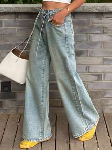 DAZY Women's Rhinestone Decor Casual Loose Fit Jeans Y2k - Light Wash - View 4