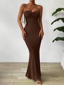 Rafferiza Twist Front Tube Dress Maxi Women Outfit - Mocha Brown - View 4