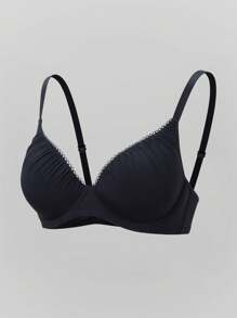 DesireSculpt Solid Color Sexy Seamless Thin Cup Underwire Supportive Comfortable Bra - Black - View 7