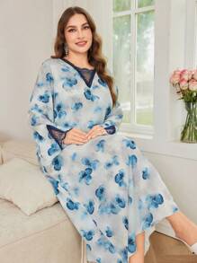 Al Najma Plus Size Floral Lace Splice Beach Dress, Modest