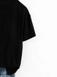 SHEIN 2pcs Set Tween Girls Embroidered Floral Decor T-Shirt + Washed Denim Shorts Set, New Summer Collection - Multicolor - View 6