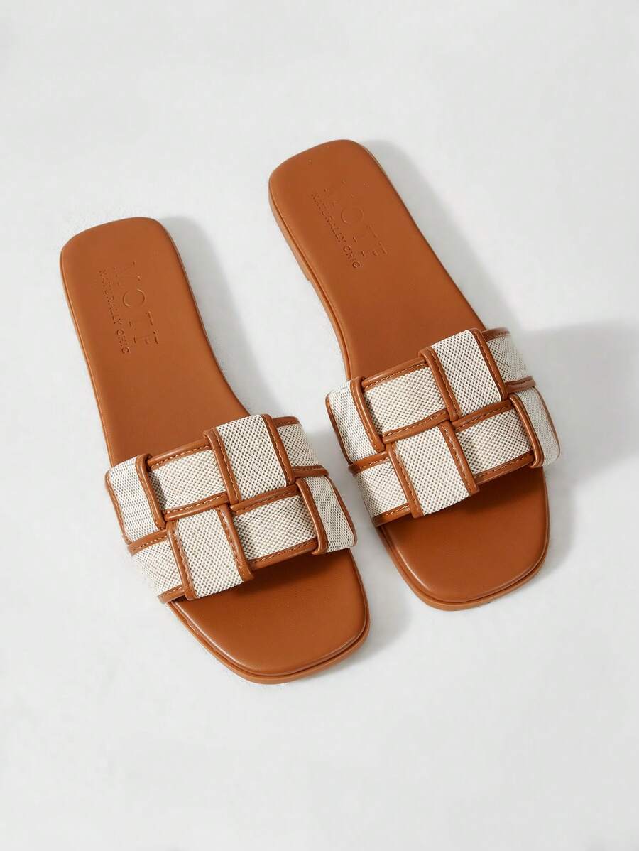 MOTF PREMIUM 编织设计方头平底凉鞋，适合户外、圣诞节、秋季、新年假期和情人节