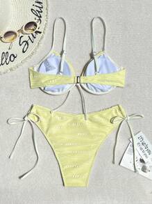 Swim Mod Women's Summer Beach Ruffle Tie Sexy Bikini Set - Yellow - View 6