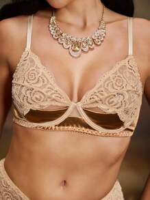 SHEIN 2pcs Lace Woman Underwire Lingerie Set - Apricot - View 5