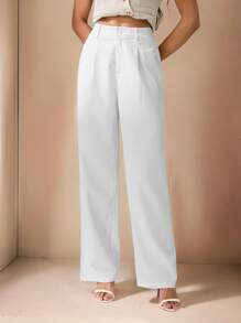 SHEIN Tall Women's Casual Solid Color Straight-Leg Pants