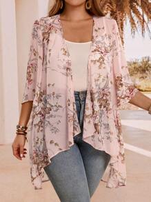 EMERY ROSE Plus Size Elegant Asymmetrical Hem Front Open Lightweight Summer Jacket,Country Casual Vacation Outfits Woman,Simple And Fashionable For Everyday Wear,Summer Outfits For Women,Western Wear Women