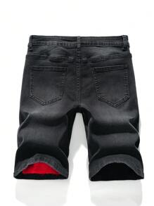 SHEIN Quần jean ngắn bó sát co giãn Y2K thời trang thường ngày cho bé trai, quần jean đen cắt xẻ, rách, đỏ, vá, mềm mại, mặc hàng ngày và bốn mùa, quần áo mùa hè cho bé trai. - màu đen - Xem 3
