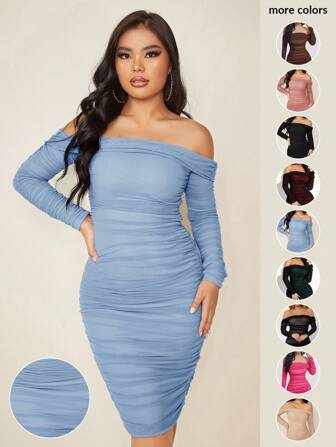 SHEIN SXY Vestido de hombros descubiertos de malla para mujer