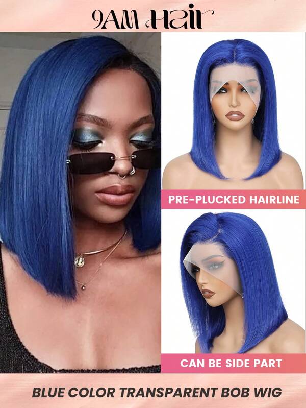 13x4 Blue Bob Wigs 10--16inch Short Bob Wigs Human Hair 150% Colored Lace Front Wig Human Hair For Woman