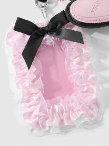 ROMWE Kawaii 1 件，可爱优雅的粉色皮革心形蕾丝欧根纱蝴蝶结卡包，适合办公室职员、学生、日常穿着，是节日礼物的理想选择 - 粉色 - 查看 8