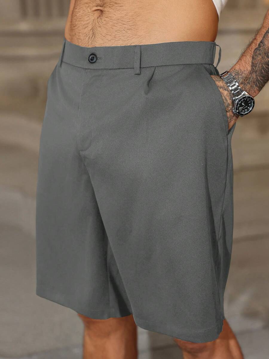 Manfinity Homme 大码男士休闲宽松口袋短裤，配有松紧腰带 - 灰色 - 查看 1