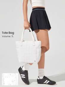 GLOWMODE 7L Water-Resistant Make It Quilted Dual Handle Tote Bag With Multi Pockets Daily Casual - White - View 7