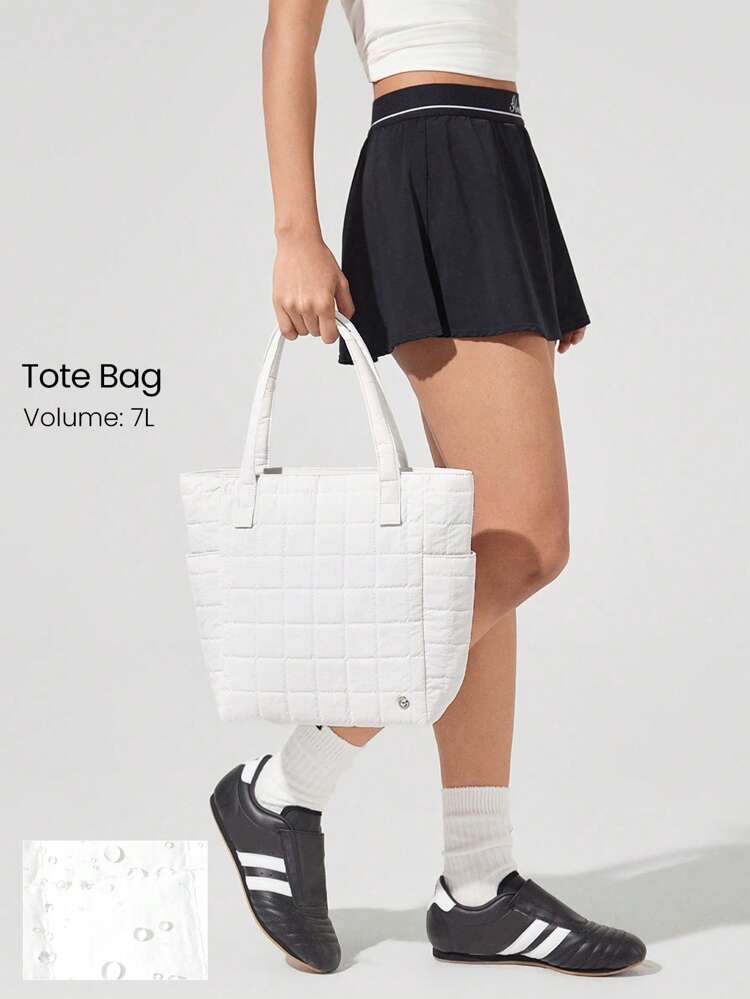 7L Water-Resistant Make It Quilted Dual Handle Tote Bag With Multi Pockets Daily Casual