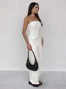 Roylia Conjunto informal de top corto de una de botones y pantalones para el verano - Albaricoque - Ver 5