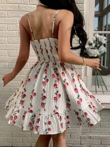 SHEIN Frenchy Women's Floral Print Ruffle Cami Mini Dress, Vacation Style Summer - Multicolor - View 2