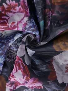 Flirla Plus Size Romantic Puff Sleeve Sheer Organza Print Dress - Multicolor - View 4