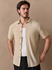 Manfinity ModaGents Maglia Uomo In Tessuto Con Manica Corta E Rifiniture Lucide