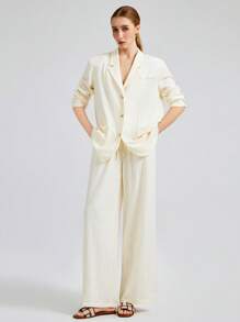 Ontre Traje informal de 2025 para el nuevo Festival de Música, Concierto, Festival de Música Country, Atuendo de actuación musical para mujer, Pantalón ancho de lino color beige claro, Conjunto de traje casual