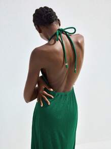 Maija Robe d'été 2025 nouvelle avec décoration de perles en métal, dos noué. Robe décontractée chic et élégante, polyvalente, pour plage, vacances, ville, soirées, brunch, bureau, graduation, festival de St. John - Vert - Voir 2