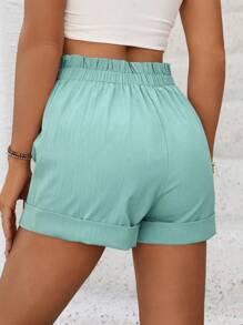 EMERY ROSE Women's Solid Color Frill Waist Loose Casual Shorts - Mint Green - View 2