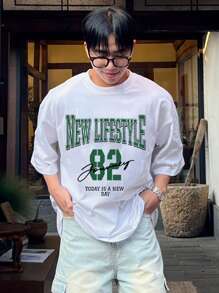 DAZY Camiseta blanca con estampado de letras verdes, telas gráficas para hombre, para el verano