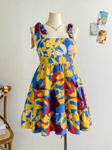 Soleia Vestido de tirantes con estampado floral para mujer de talla grande, adecuado para vacaciones, graduación, regreso a clases, otoño - Multicolor - Ver 3