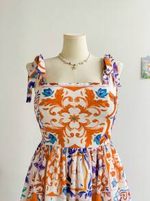 Soleia 大码女式休闲花卉印花系带度假/返校派对连衣裙，可爱且适合午餐 - 彩色 - 查看 4