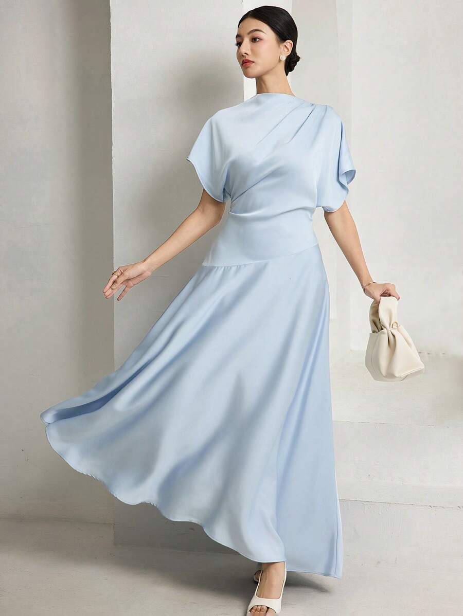 Heiryn 女士优雅纯色蝙蝠袖长裙 - 淺藍色 - 查看 1