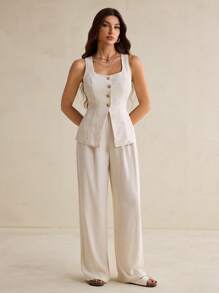 SHEIN Tall 女士日常两件套服装 - 卡其色 - 查看 5