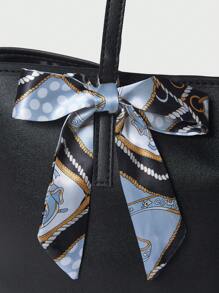 Bow Decor Skinny Scarf Decor Shoulder Tote Bag School Bag, School Backpack, Large Capacity, Portable, Lightweight, Suitable For Teen Girls Women College Students, White-Collar Workers, Rookies & White-Collar Workers, Perfect For Back To School, Work, Business, Commute, Middle School, High School, College, Fashionable Bow Purse For Women, New Fashionable Big Bags For Women