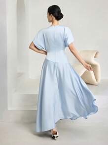 Heiryn 女士优雅纯色蝙蝠袖长裙 - 淺藍色 - 查看 3