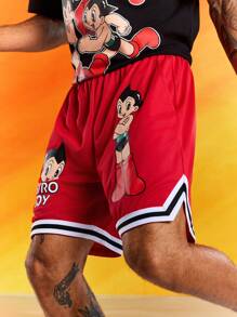 Astro Boy X SHEIN Men's Stripe & Cartoon Print Pocketed Casual Shorts