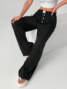 Solflare Striped Patch Decor Straight Leg Casual Pants, Plus Size