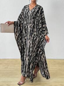 SHEIN PETITE Women's Vacation Casual Allover Bat-Wing Sleeve Dress - Multicolor - View 3