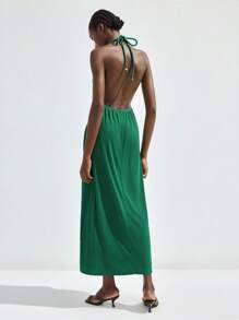Maija Robe d'été 2025 nouvelle avec décoration de perles en métal, dos noué. Robe décontractée chic et élégante, polyvalente, pour plage, vacances, ville, soirées, brunch, bureau, graduation, festival de St. John - Vert - Voir 4