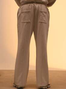 Musero Pantalón de chándal de pierna recta con detalles de pinzas, parche con marca, solo para primavera, verano, vacaciones, Pascua, estilo callejero Y2K