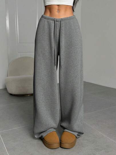 SHEIN EZwear Women's Solid Color Drawstring Waist Casual Loose Fit Fashion Sweatpants Graduation,Back To School Outfits,Graduation,Teacher Outfits For Women,Back To School