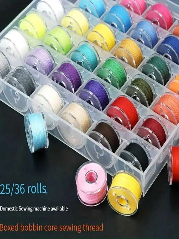 9pcs/25pcs/36pcs Sewing Machine Bobbin Threads, Easy Mini, Handmade Sewing Thread, Portable Handheld Punching Thread, Pre-Wound Spool Thread, DIY Embroidery Thread, Suitable For Embroidery And Sewing Machine