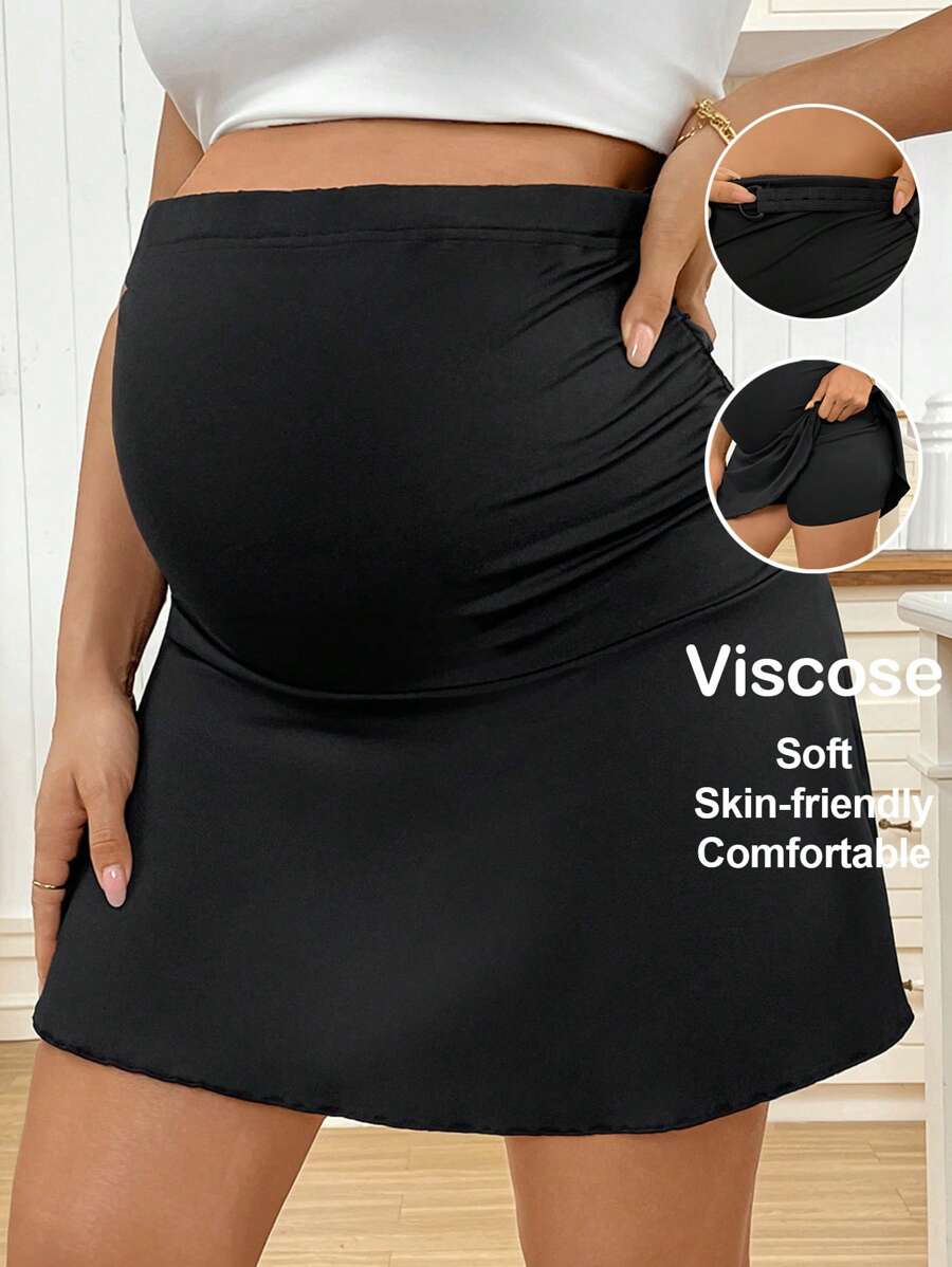 SHEIN Maternity Solid Color Adjustable Waist Casual Short Skirt Summer Capri Pants/ Capris Maternity Clothing Maternity Skirts