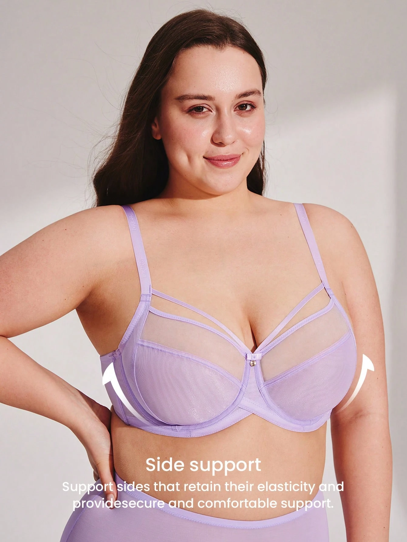 Reggiseno minimizzante basic comodo e leggero, con copertura totale, supporto laterale e rete traspirante, colore viola, taglie comode