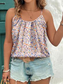 SHEIN Clasi Camiseta sin mangas y top casual de talla grande con estampado floral vintage elegante, adecuada para el verano y vacaciones en la playa, como regalo para el Día de la Madre