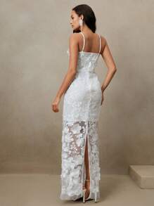 Anewsta 法式奢华花卉印花细肩带美人鱼下摆连衣裙，夏季，端庄，节日，派对 - 白色 - 查看 7