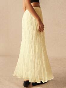 Poéselle Women Solid Color Minimalist Drawstring Skirt,Butter Yellow - Yellow - View 7