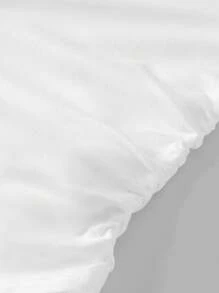 SHEIN Girlism 青少年女孩休闲家居服街头时尚褶皱蝴蝶结印花黑白撞色罗纹针织短款修身舒适圆领 T 恤，复古学院色块拼接 - 白色 - 查看 4