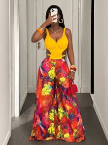 BamGleam Bộ đồ liền thân hở lưng gợi cảm cho nữ mùa hè - Màu vàng - Xem 1