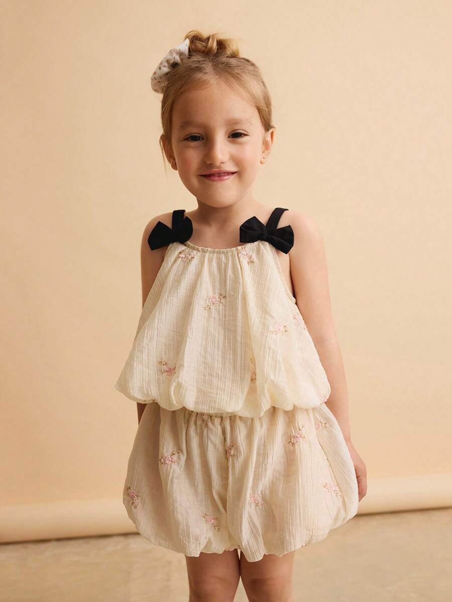 Maija Kids Maija Kids 2pcs/Set Young Girl Loose Casual Butterfly Embroidery Design Vest And Shorts Set - White - View 1